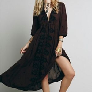 Free people embroidered fable dress black cherry
